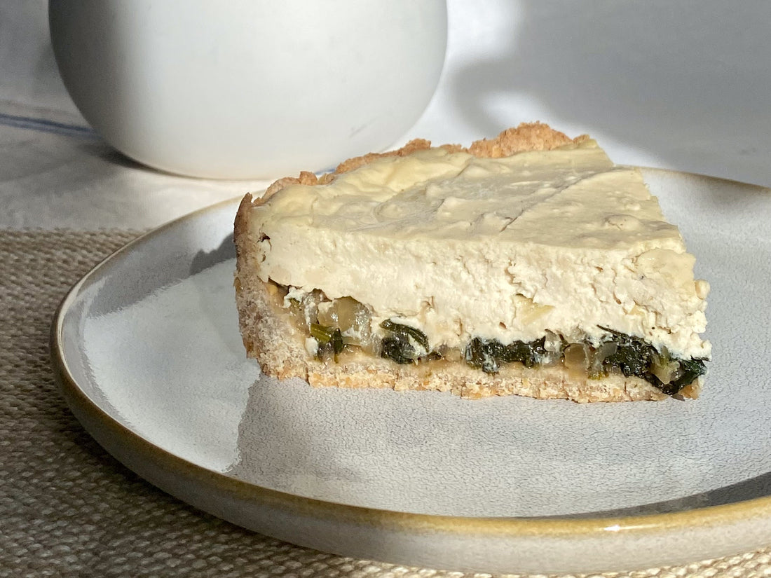 Quiche de Cebola Caramelizada, Espinafres e V'eden