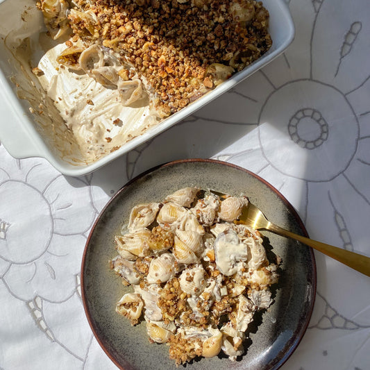 Massa com Curado Boletos e Crumble de Nozes